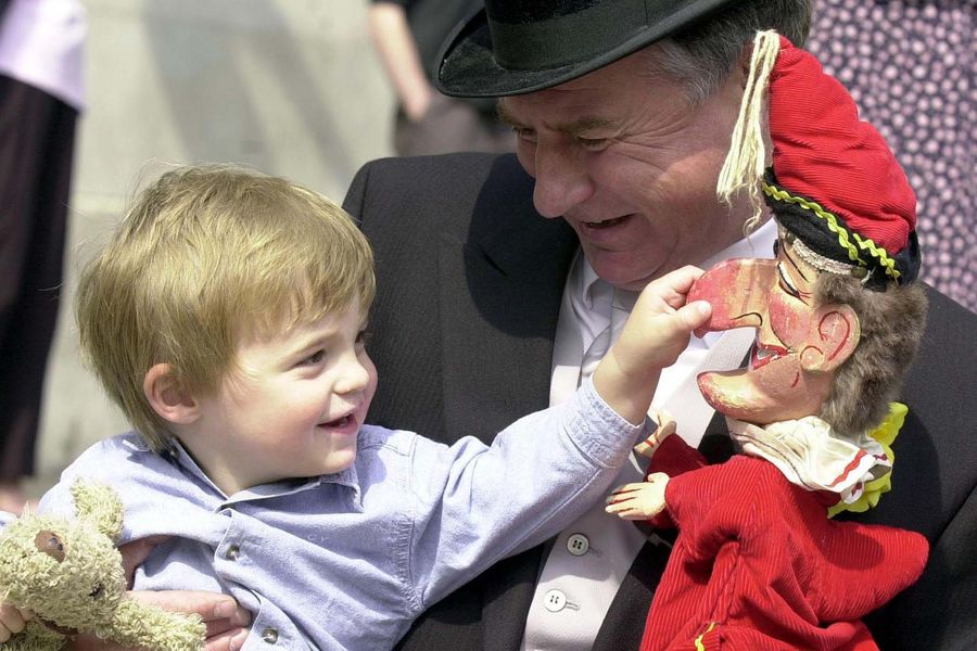 Two-year-old George Martin from Battersea, south London grabs Mr Punch by the nose, while puppet-master Tom Suddes looks on, during the 26th Annual Covent Garden May Fayre and Puppet Festival in London. * The fair comemorates the first Punch and Judy show seen in London by Samuel Pepys in May 1662. 21/10/04: Punch and Judy shows could be banned by a Bodmin Town council in Cornwall Thursday October 21, 2004. The move follows a protest after they were shown to children during the summer holidays. The show which has its origins in 16th century Italy features Mr Punch whacking Mrs Punch with a stick.